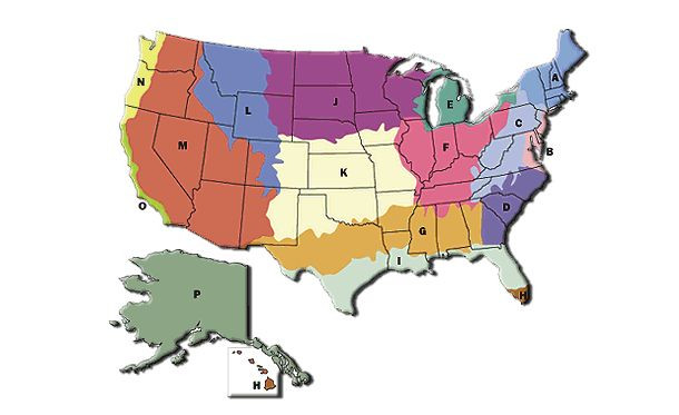 U.S. Bulb Planting Regions Map