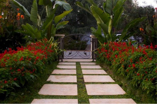 Front yard, entry way, walkway, garden path, stepping stones, gate, Pederson Associates