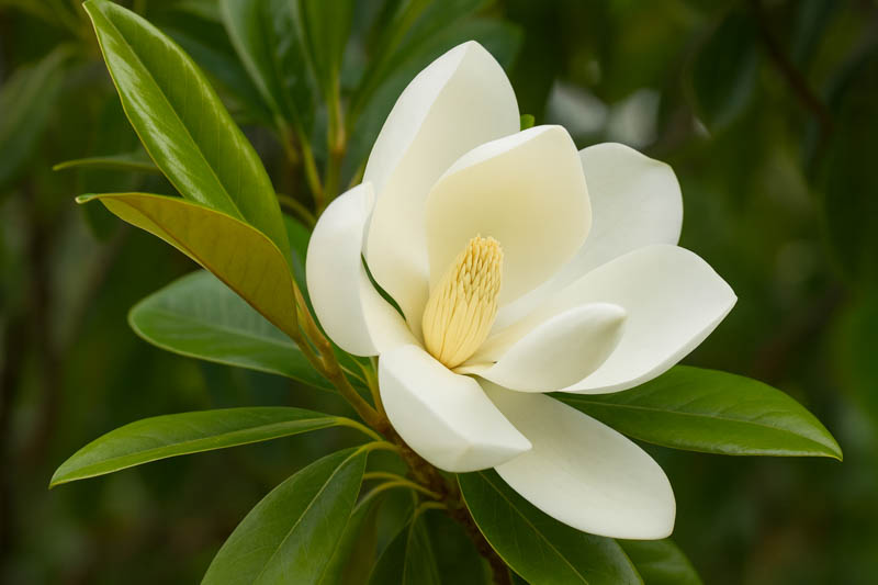 Magnolia virginiana magnolia tree in bloom — close-up of Magnolia flowers