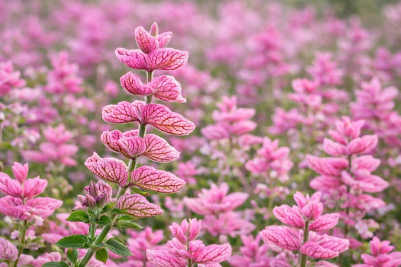 Salvia horminum 'Pink Sunday', annual sage, painted sage, carmine pink bracts, summer into fall blooming annual, cut flower