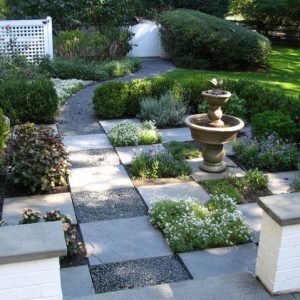 Garden Ideas, Landscaping Ideas, Walkway, Path, Pathway, Courtyard, Small yard, Checkerboard Garden, Gravel and stones, Schmechtig Landscapes