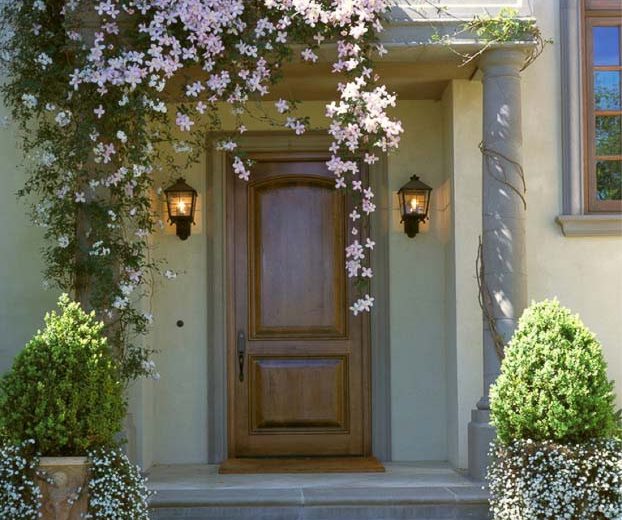 Garden Ideas, Climbing vines, Clematis Montana, Sweet Alyssum, Front entrance, Front entry, Mediterranean style garden