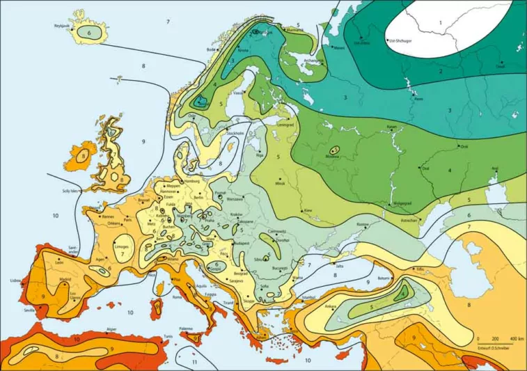 Europe Hardiness Zones, Map of Hardiness Zones, hardiness zones, European Hardiness Zones, plant hardiness zones, Regional Gardening, Gardening in Europe