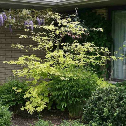 Cornus alternifolia Golden Shadows, Alternateleaf Dogwood Golden Shadows, Alternate-leaf Dogwood Golden Shadows, Pagoda Dogwood Golden Shadows, Swida alternifolia Golden Shadows, Variegated Dogwood