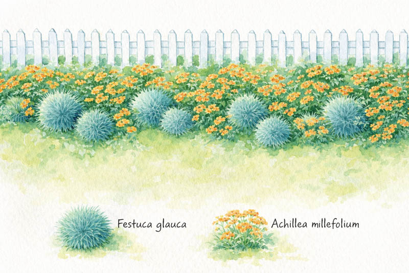 Garden map with festuca glauca and achillea millefolium