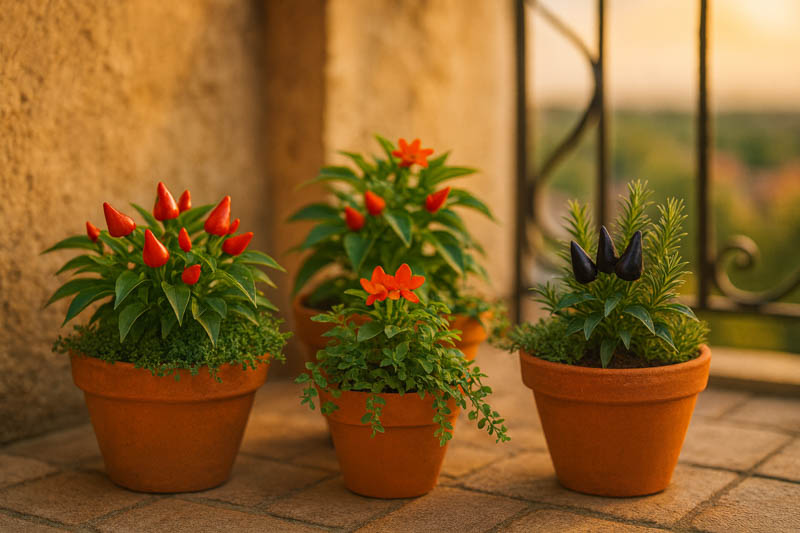 Compact pepper and herb container ideas