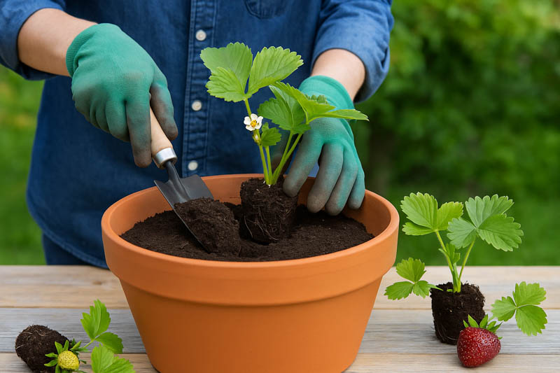 Planting Strawberries, Strawberries in Container