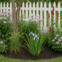 Shade garden with Cardinal Flower, Bottlebrush Grass, Northern Blue Flag Iris and Wild Bergamot