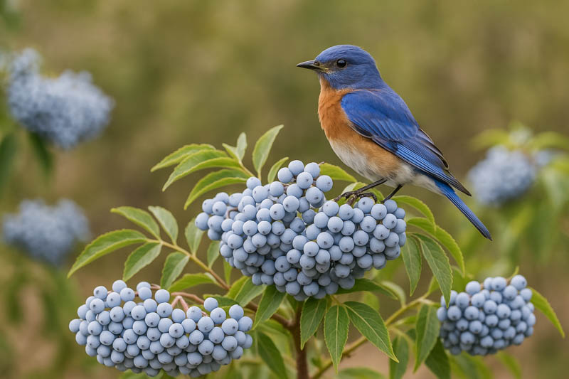 Bird on Sambucus caerulea, Blue Elderberry, Blue Elderberry, Blueberry Elder, Elder, Blue Elder