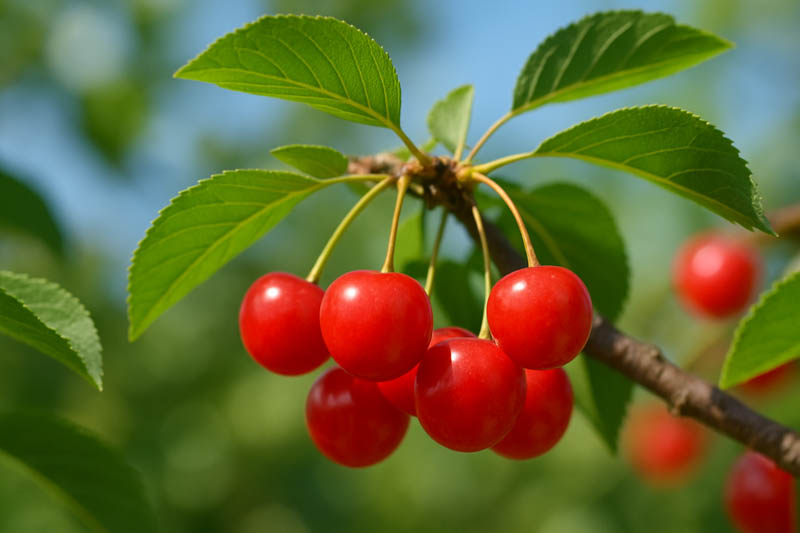 Balaton sour cherries in cluster