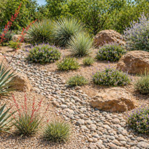 Desert Dry Creek Border with Agave & Texas Sage