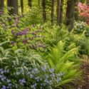 acidic to neutral soil Shrub garden with American beautyberry (Callicarpa americana) , River oats (Chasmanthium latifolium), Virginia sweetspire (Itea virginica), Christmas fern (Polystichum acrostichoides), Woodland phlox (Phlox divaricata)