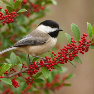 Best Texas shrubs, bird perchin on american holly, ilex opaca