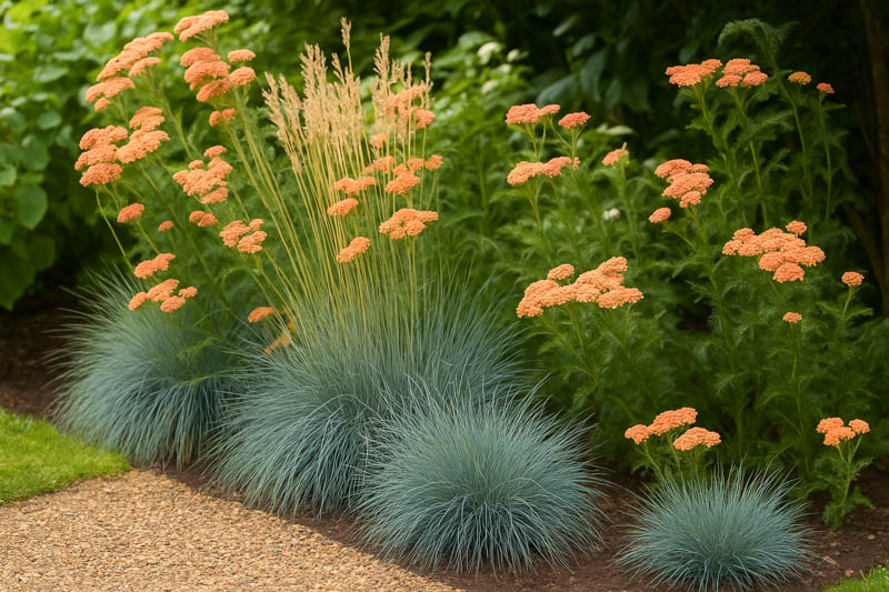 Drought tolerant garden, Yarrow, Blue Fescue, achillea, Festuca glauca