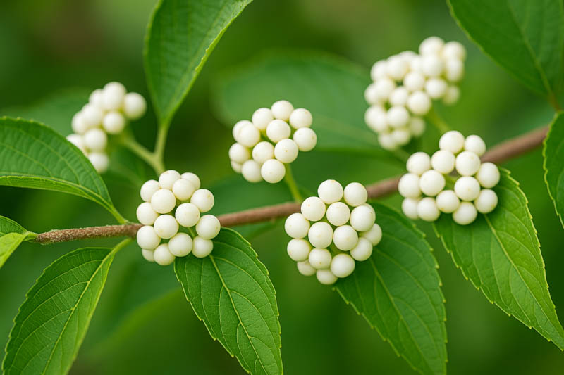 White-fruited beautyberry Callicarpa japonica 'Leucocarpa' with pearly berries