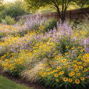 Texas Meadow Glow Border With Coreopsis, Lemon Beebalm, and Native Grasses