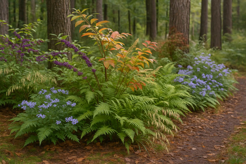 Native Woodland Shade Border with Ferns & Beautyberry