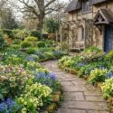 Helleborus × hybridus (Lenten Rose) , Primula vulgaris (Common Primrose) and Scilla sibirica (Siberian Squill).png