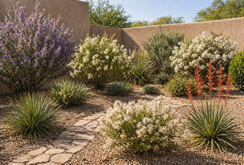 Desert Courtyard Border with Texas Sage & Apache Plume