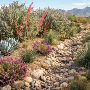 Desert Dry Creek Border with Agave & Texas Sage