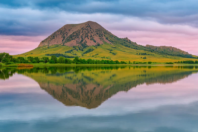 Bear Butte reflected on the Lake in Sturgis South Dakota
