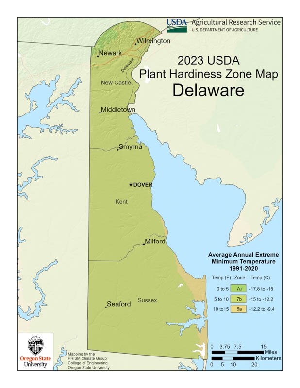 Delaware Planting Zones, Delaware Growing Zones, Delaware Garden Zones, Delaware Hardiness Zone Map