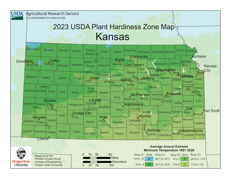 Kansas Planting, Kansas Growing Zones, Kansas Garden Zones, Kansas Hardiness Zone Map