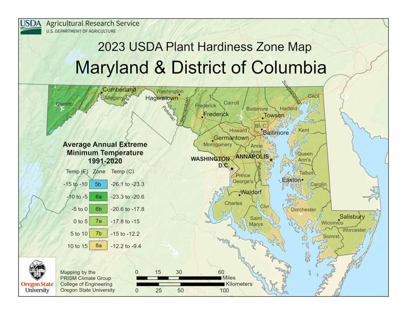 Maryland Planting Zones, Maryland Growing Zones, Maryland Garden Zones, Maryland Hardiness Zone Map