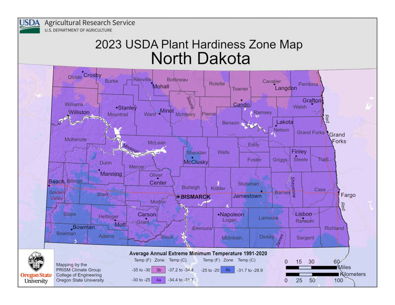 North Dakota Planting Zones, North Dakota Growing Zones, North Dakota Garden Zones, North Dakota Hardiness Zone Map
