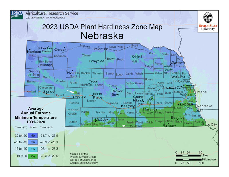 Nebraska Planting Zones, Nebraska Growing Zones, Nebraska Garden Zones, Nebraska Hardiness Zone Map