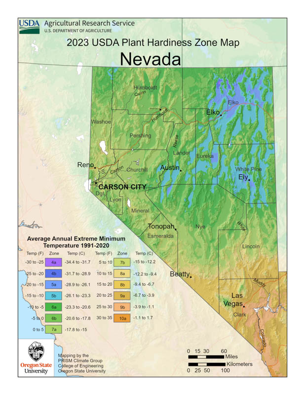 Nevada Planting Zones, Nevada Growing Zones, Nevada Garden Zones, Nevada Hardiness Zone Map
