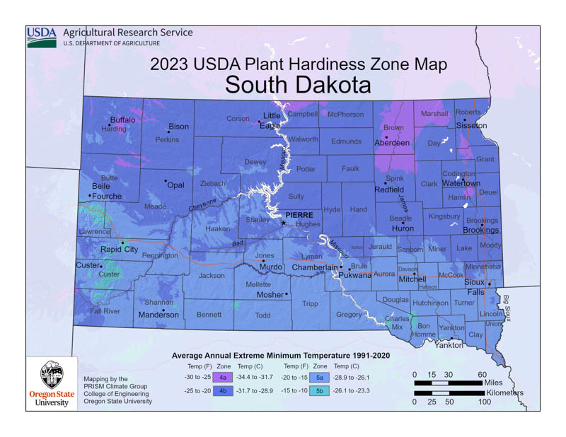South Dakota Planting Zones, South Dakota Growing Zones, South Dakota Garden Zones, South Dakota Hardiness Zone Map