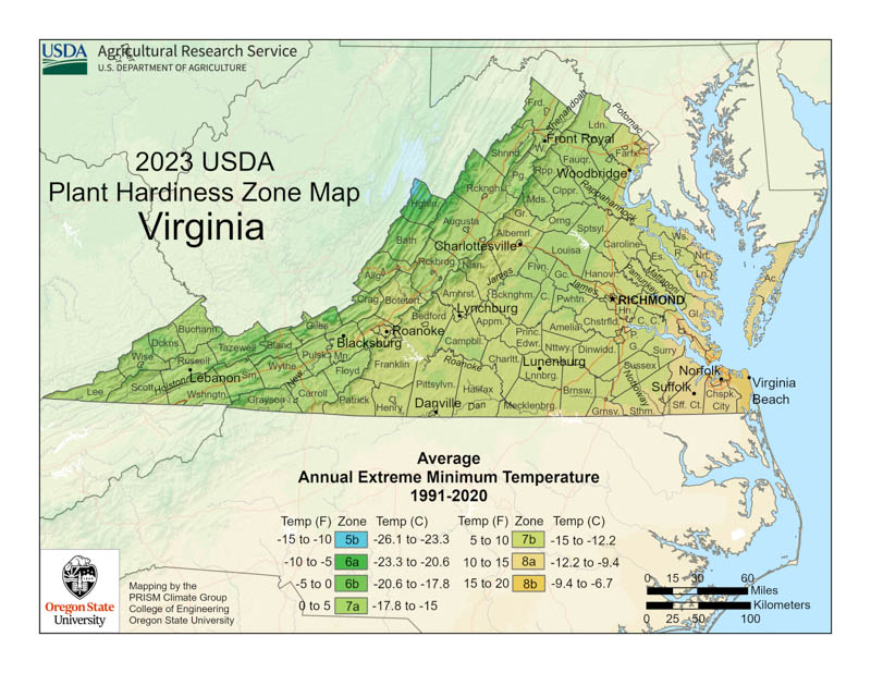 Virginia Planting Zones, Virginia Growing Zones, Virginia Garden Zones, Virginia Hardiness Zone Map