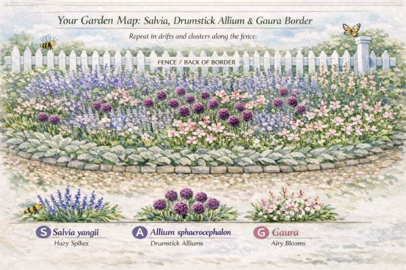 Garden Map - Gaura, Allium, Russian Sage, Perovskia