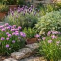 Herb garden bed with lavender, chives, sage, society garlic