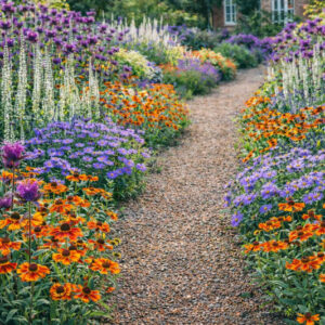 Garden Ideas, Border ideas, Perennial Planting, Perennial combination, Sneezeweed Waltraut, Helenium Waltraut, Monarda, Bee Balm, Culver's Root, Veronicastrum Virginicum, Late summer perennial