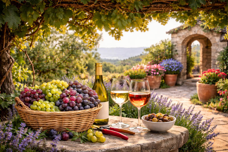Grapevines and grapes in a Mediterranean Garden