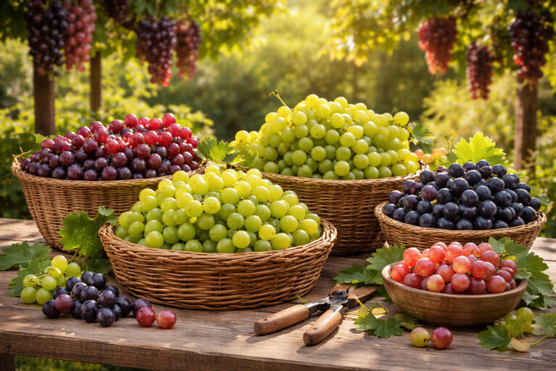 American grapes, European grapes, Hybrid grapes, Muscadine