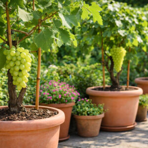 Can You Grow Grapes in Containers?, Grapevines in terracotta pots on patio