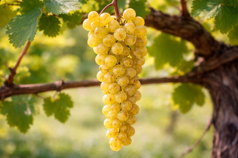 Vitis La Crescent grape clusters yellow green cold hardy white wine grape vine