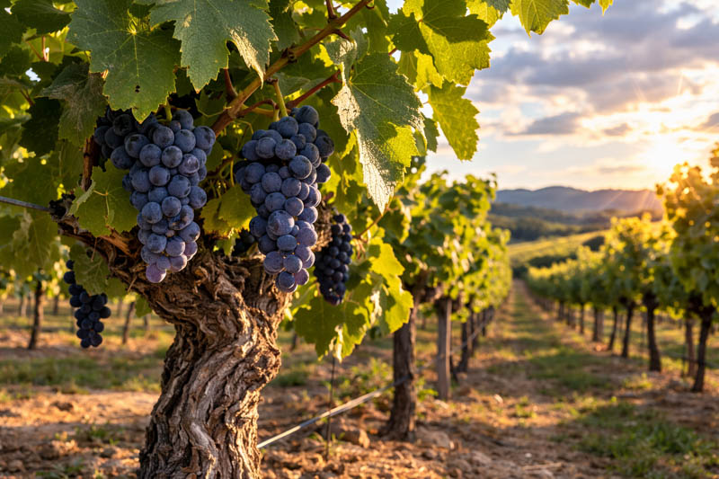 Vineyard grapes under the afternoon sun, Grape tree