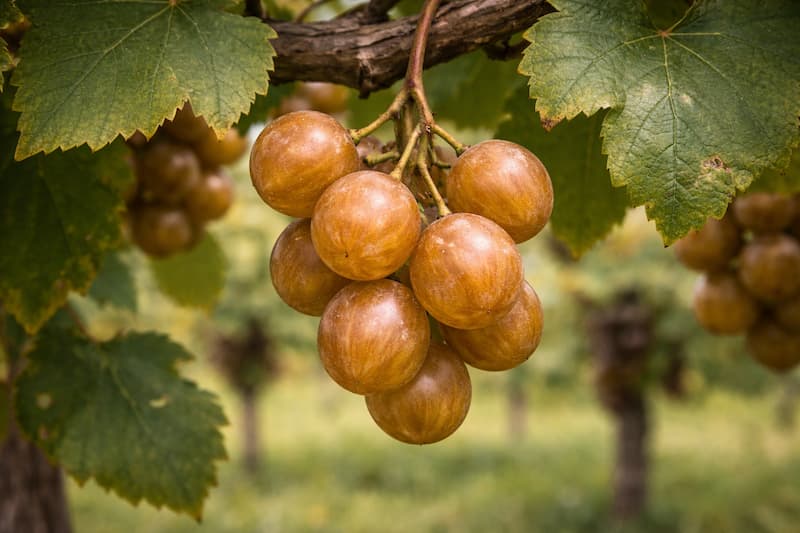 Golden Carlos muscadine grapes on vine
