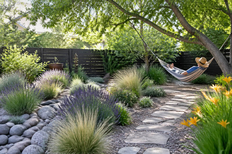 Low maintenance garden, Relaxing in a garden hammock