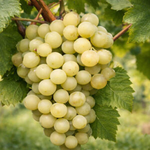 Vibrant Interlaken green grape cluster in sunlight