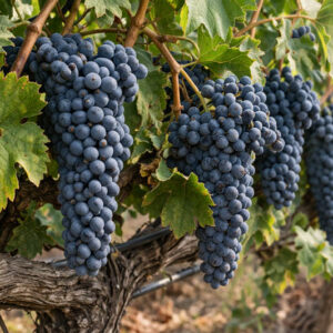 Vibrant Zinfandel grapes in sunlight