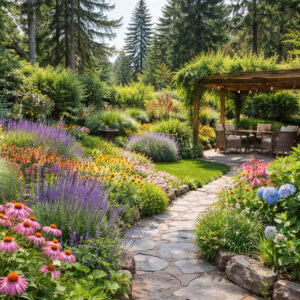 Vibrant garden retreat on a summer day