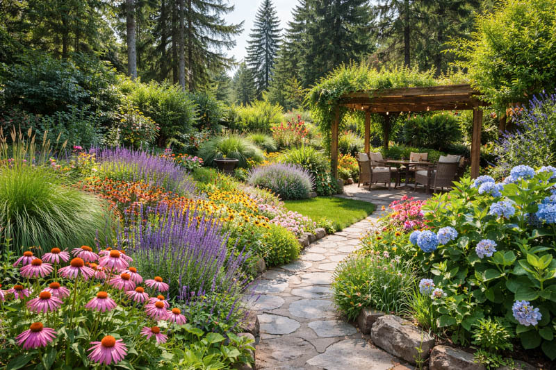 Vibrant garden retreat on a summer day