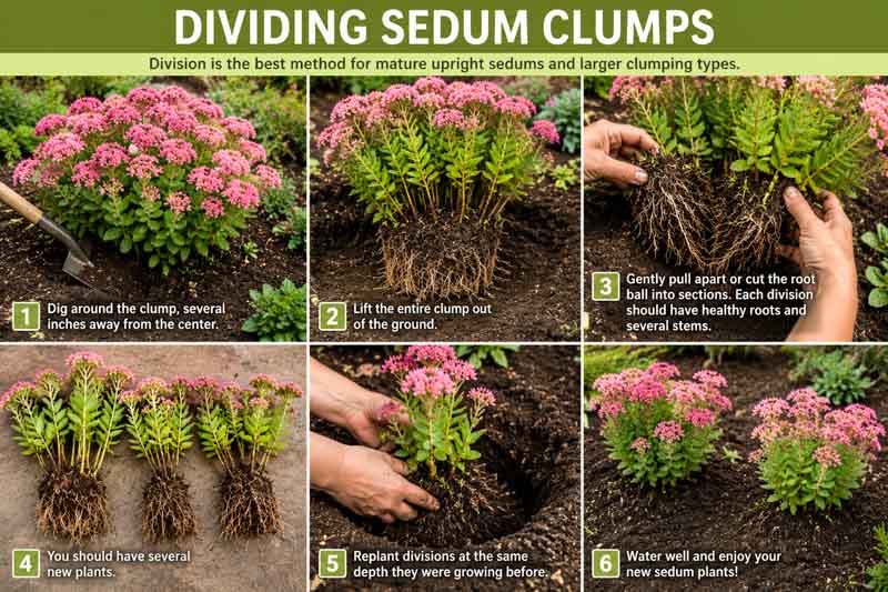 Dividing sedum clumps step-by-step