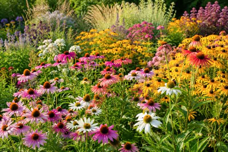 Echinacea vs rudbeckia, Summer garden blooms in sunlight, Best coneflower choice