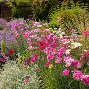 How to Keep Pinks Blooming All Summer, Colorful garden border in bloom